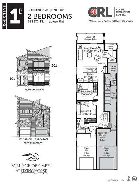 Floor plan for 2 beds, 1 bath, 968 sqft
